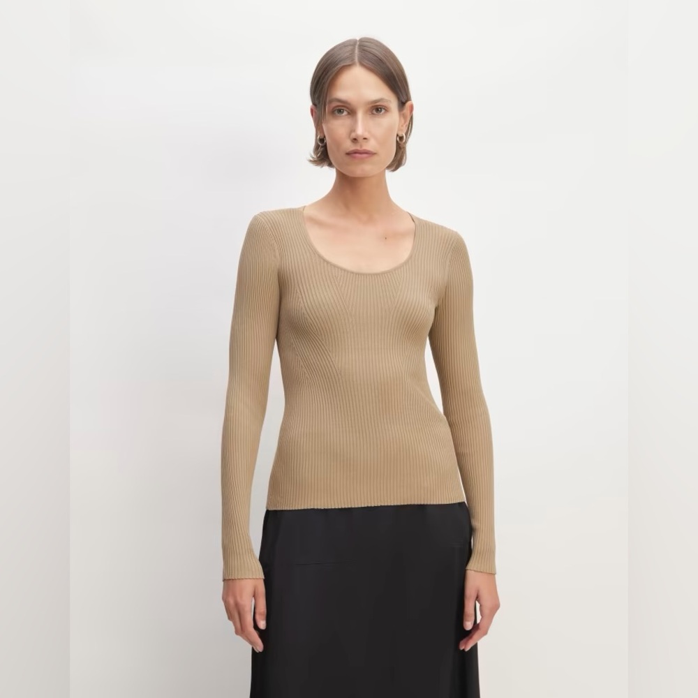 The Ribbed Scoop-Neck Sweater Everlane Burnt Sugar Tan Small